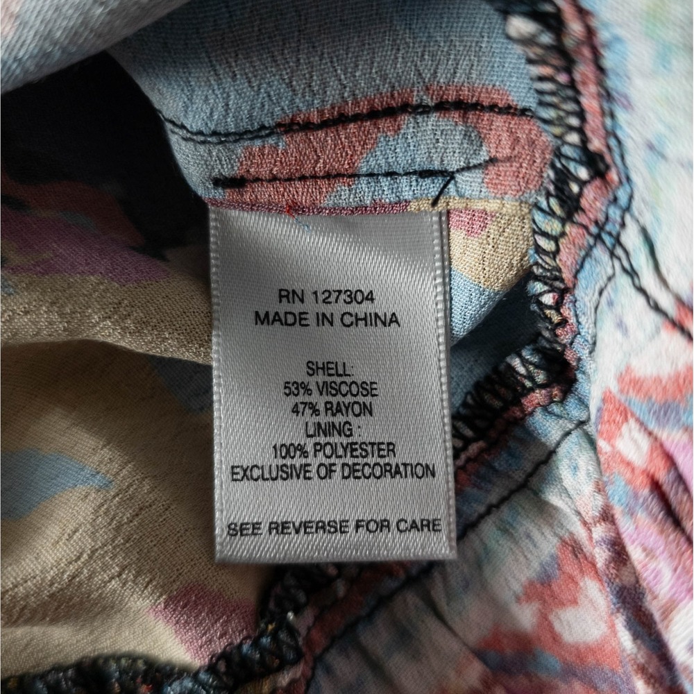 JOHN MARK Multicolor Geometric Floral Embroidered 3/4 Length Sleeve Top SIZE M - Picture 10 of 11
